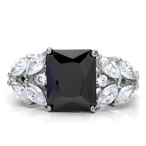 Women's Stainless Steel Ring with Black CZ